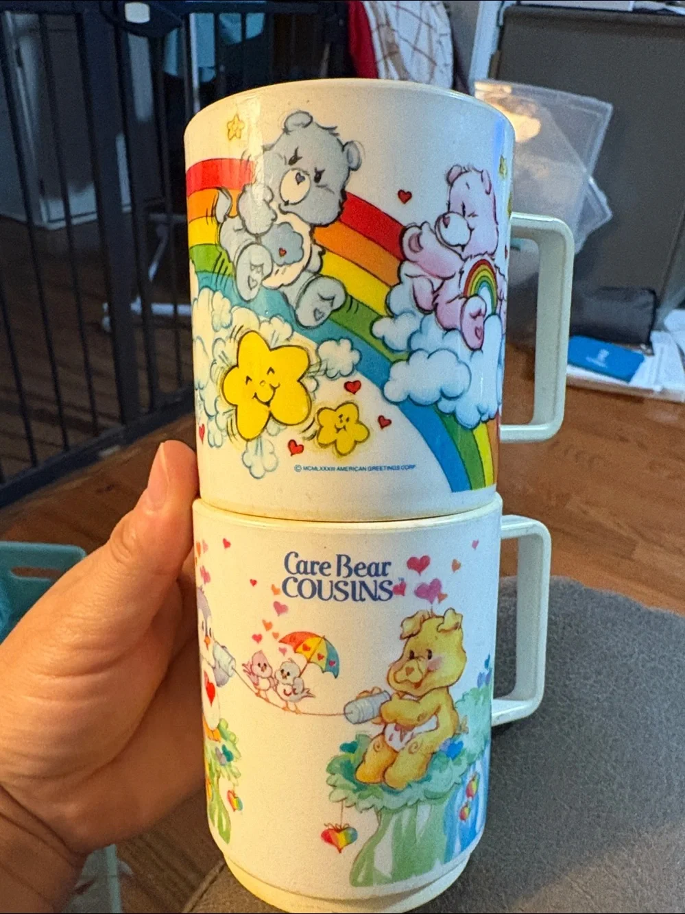 Care Bears set of 2 Vintage Deka American Greetings 1985 plastic Cup Cousins